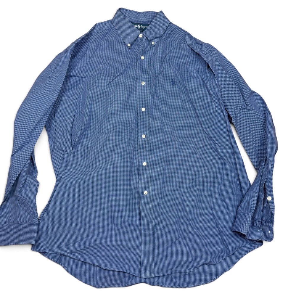 Ralph Lauren Blake Mens XL Blue Micro Check Cotton Button Down Shirt Long Sleeve - Picture 2 of 6